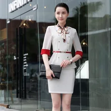 Формальные женские юбочные костюмы Белый Блейзер и пиджак Наборы рабочая одежда Дамский офисный униформенный стиль с поясом и шарфом