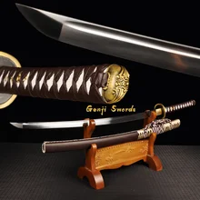 Японский самурайский меч 1060 Высокоуглеродистая сталь настоящий острый меч катана край Чистая латунь фитинг ручной работы Sageo оболочка