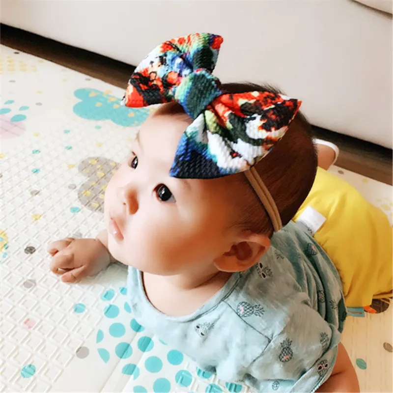 

20pcs/lot Kids Bow Headbands 5inch big Bows Turban Head Wraps Kids Top Knot nylon Hairband Hair Accessories