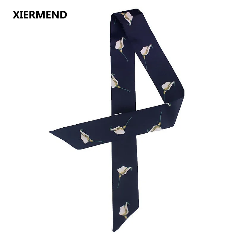 

2018 Scarf New Design French Flower Tie Bag Small Ribbon Ms. Twill Simulation Silk head Scarf skinny scarves
