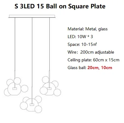 LukLoy лампа с пузырьками, стеклянный подвесной светильник для столовой, подвесной светильник с пузырьками для кухни, отеля, подвесной светильник со стеклянным шаром - Цвет корпуса: Small 3 LED 15 Balls