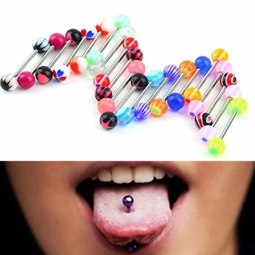 20Pcs Mixed Color Tongue Rings Assorted Surgical Steel Piercing Barbells Barstongue rings
