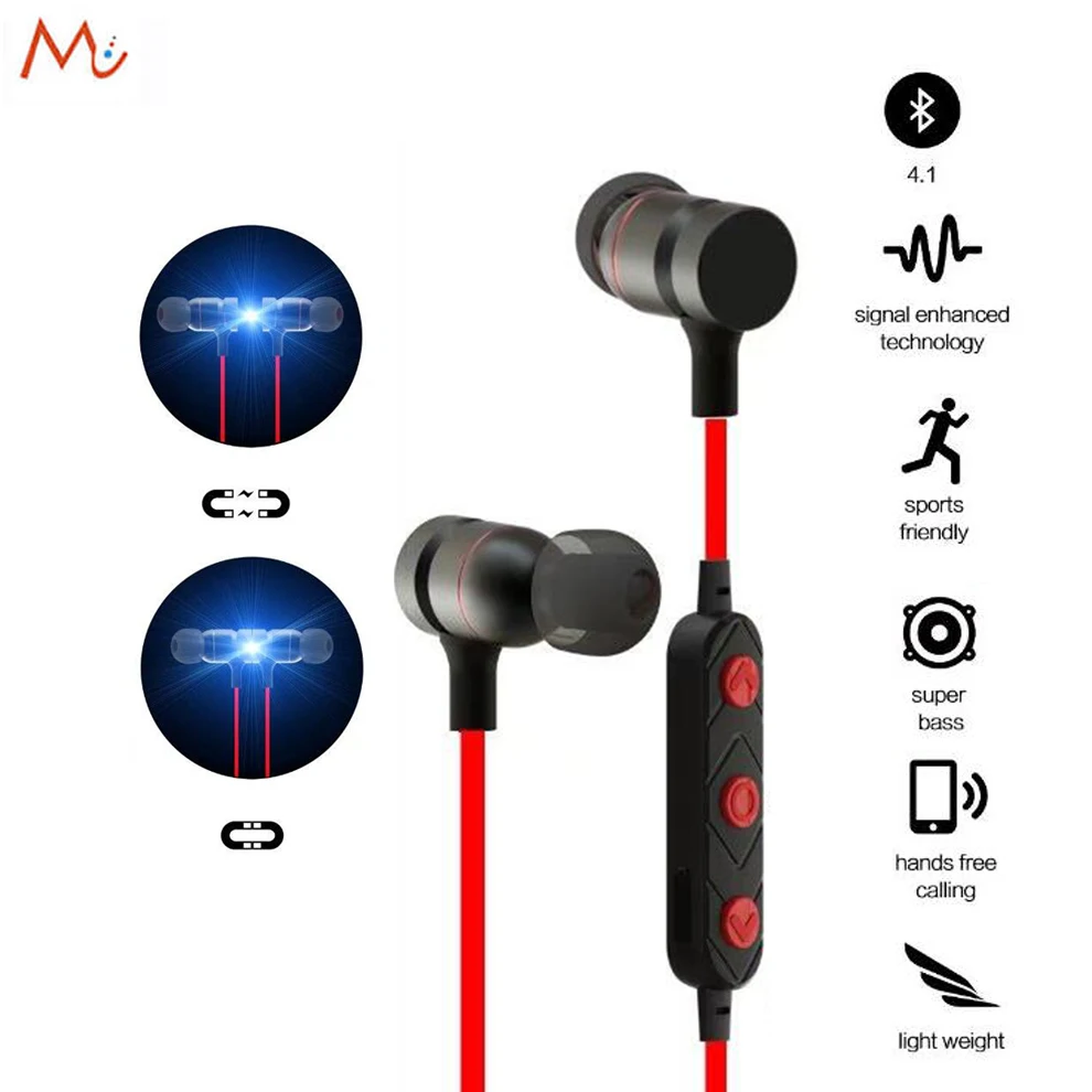 

M&C HT9 Sport Bluetooth Earphones Phone Wireless Earphone Headsets Magnet Running IPX4 Waterproof HD Mic Handsfree for iphone X