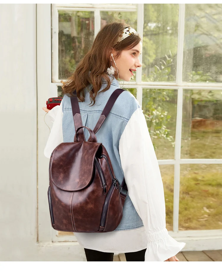 [HIMUNU] Винтаж PU женский кожаный рюкзак для отдыха, путешествия водонепроницаемые Молодежные рюкзаки для девочек-подростков женский