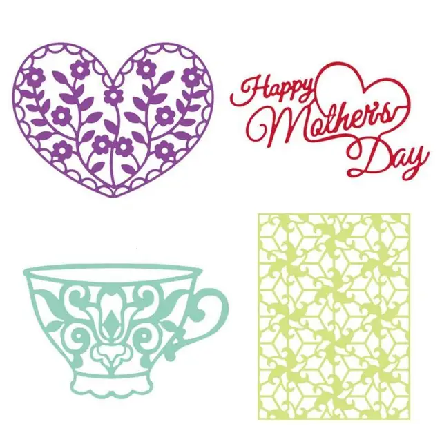 flower coffee cup cutting dies for diy happy mother day letter happy mothers day letter