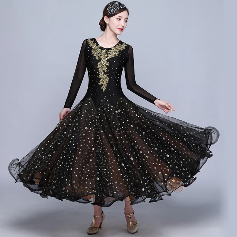Customized High quality black Ballroom Dance Dresses long sleeve dance