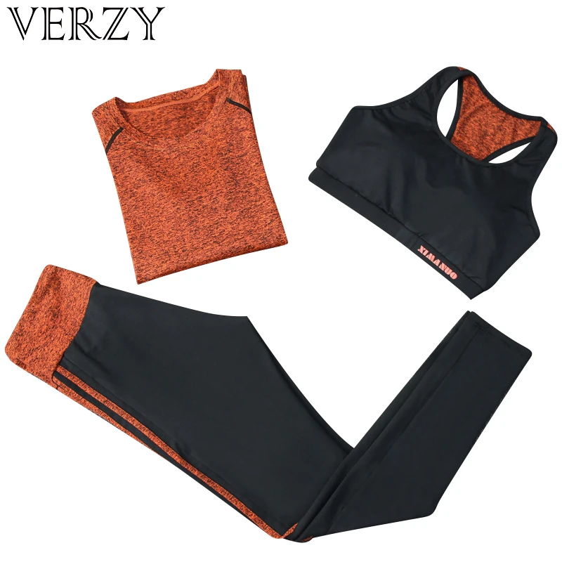 

2018 Hot Yoga Long Sleeveless+Sport Bra+Fitness Legging 3 Piece Sportswear Large Size 2XL Breathable Gym Clothing Women Yoga Set