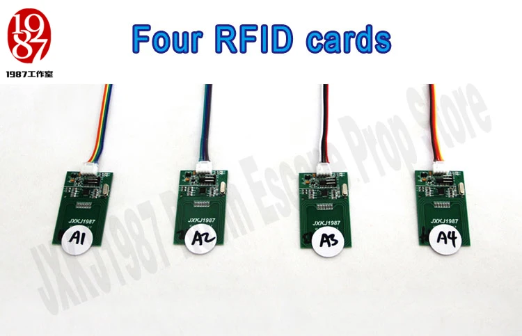 Relacionamento para Desbloquear com Áudio ic em um a um Rfid Prop Quarto Escapar Aventureiro Jogo Quatro Colocar Cartões 3 Cheap card card