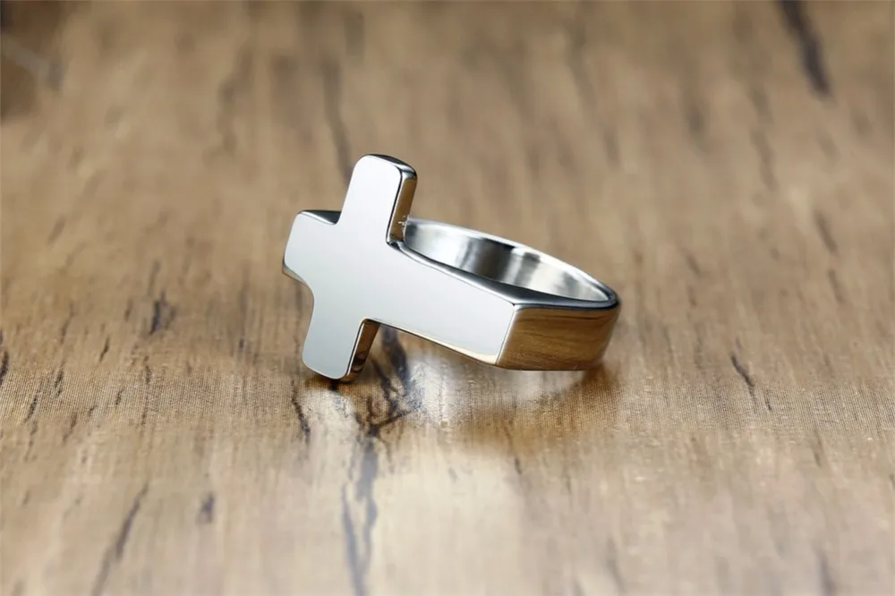 Гравированное мужское кольцо в форме Креста из нержавеющей стали с серебристыми черными золотыми мужскими ювелирными изделиями