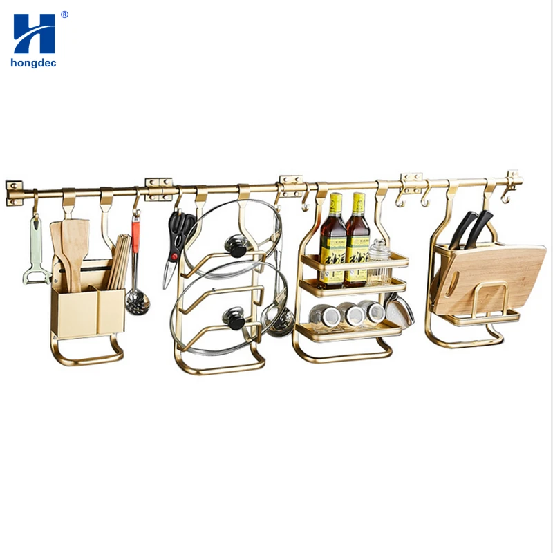  Hongdec Modern design Wall Mount Black and Gold Kitchen Utensils Holder Spice Rack Spoon hook No Dr - 32967189603