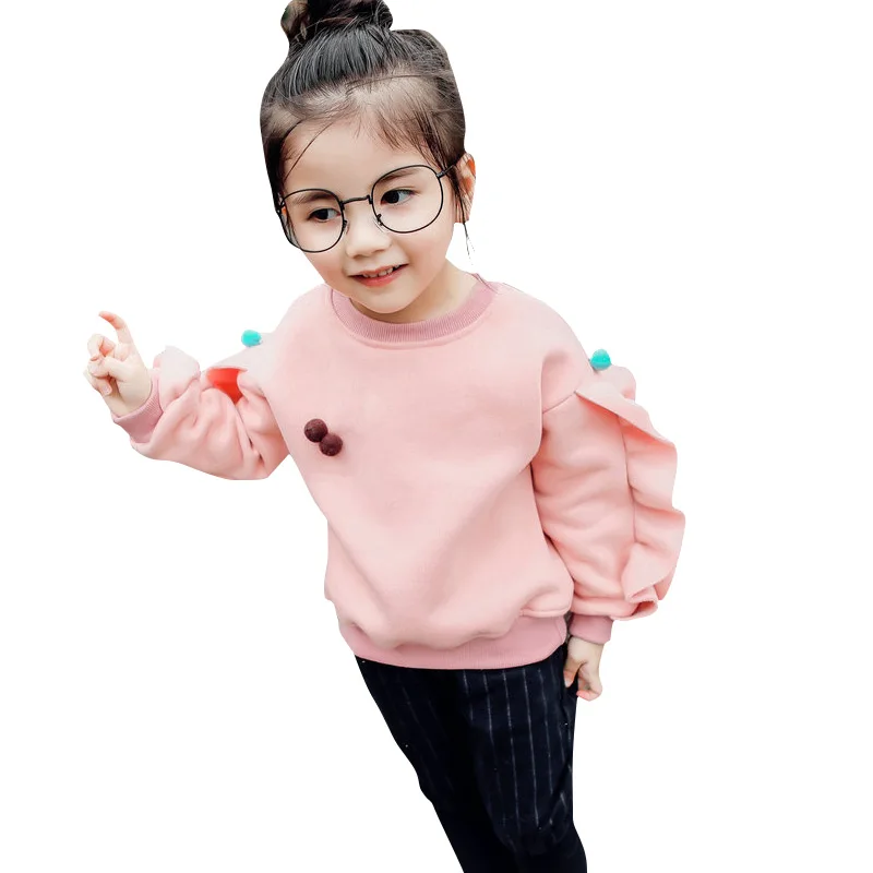 

Children Girls Sweatshirts And Hooides Toddler Clothes Winter Baby Long Sleeve Plus Velvet Cute Balls Princess Pullovers Tops