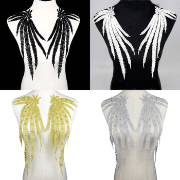 

1pc Golden Embroidered Venise Lace Fabrics For Sewing Neckline Collar Applique Phoenix/peacock Feather Diy For Dress Accessories