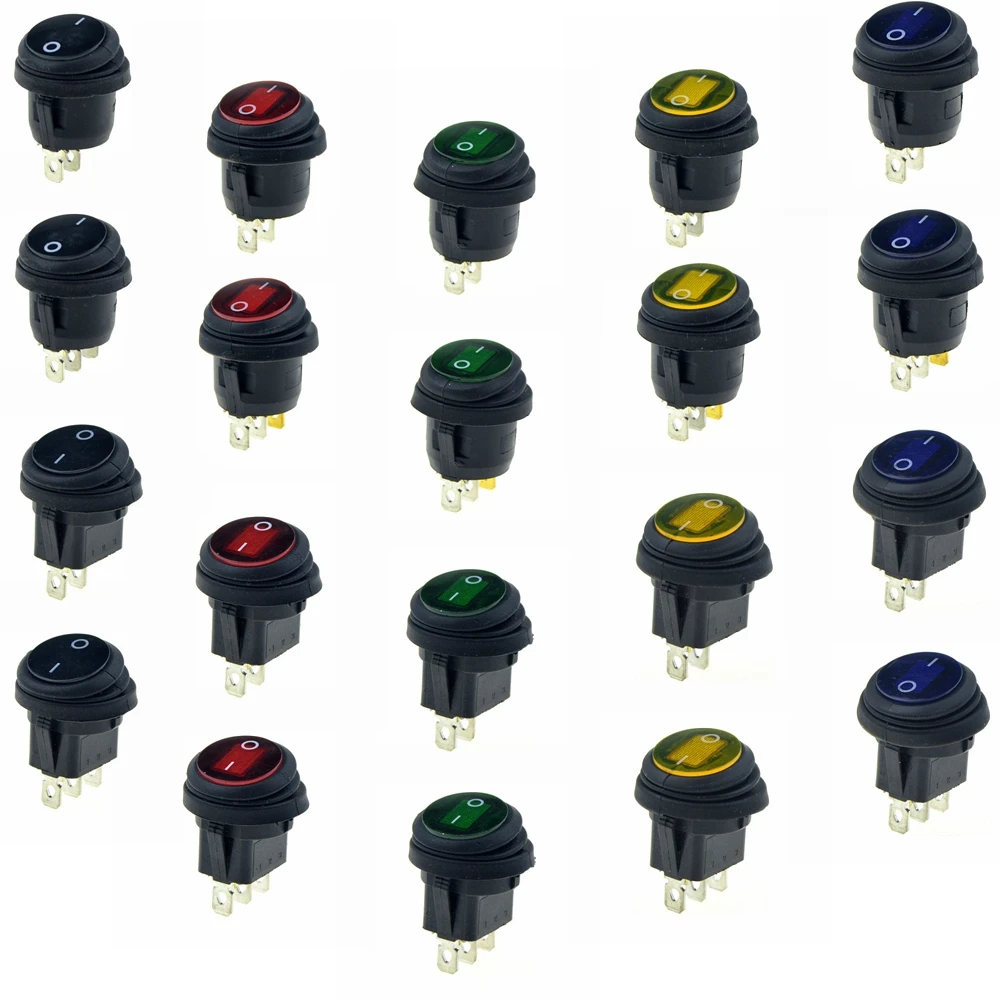 

Waterproof Round Rocker Switch 12V 220V illuminated Lamp Red Blue I/O ON/OFF ON/ON SPST 2 Positions Car Boat Switch 20mm 6A 250V