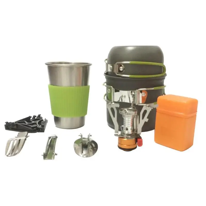9 En 1 Juego de ollas para Picnic, ollas antiadherentes, cuencos, tazas portátiles de aleación de aluminio, Camping, senderismo, vajilla, utensilios de cocina de viaje