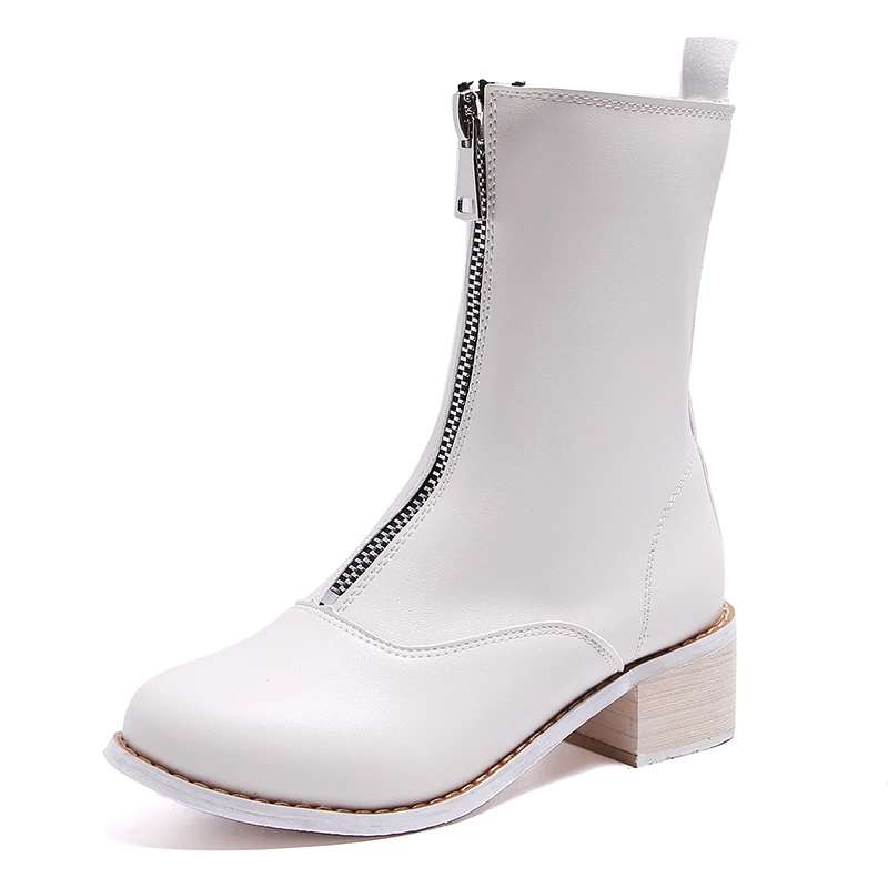 Confortable Chaussures 35 Femme Femmes Avant Loisirs Zipper Bottes Taille Collège Fille Noir Cheville De 40 blanc Nouvelles Automne Étanche Pluie 2018 Klc3TFJ1