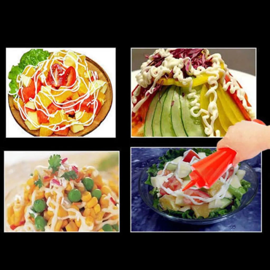 Durable Kitchen Accessories Mustard Vinegar Salad Sauce Plastic Squeeze Oil Dispenser Bottle Ketchup Mustard Dispenser Red 240ml