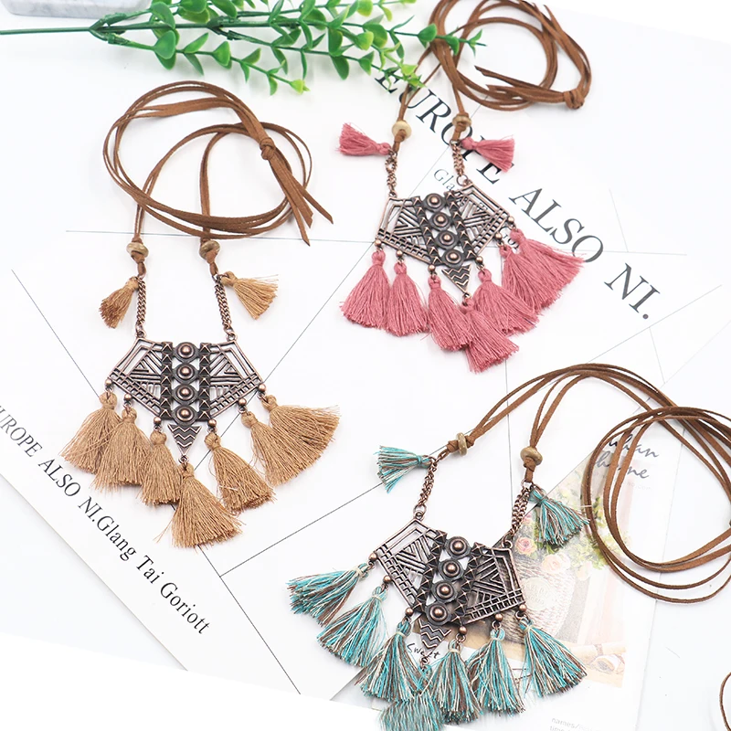 

Boho Style Ethnic Tassel Pendant Necklaces For Women 2018 Newest Vintage Big Pendant Ladies Necklace collares largos de moda