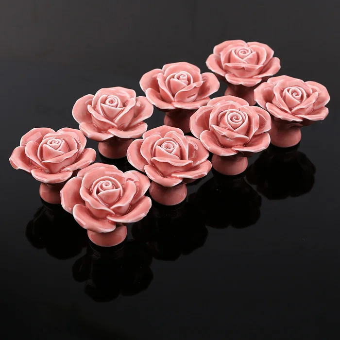 8pcs Pink Rose Ceramic S Kitchen Cabinet Drawer Pulls Furnitue Brand New And High Quality Ceramic S