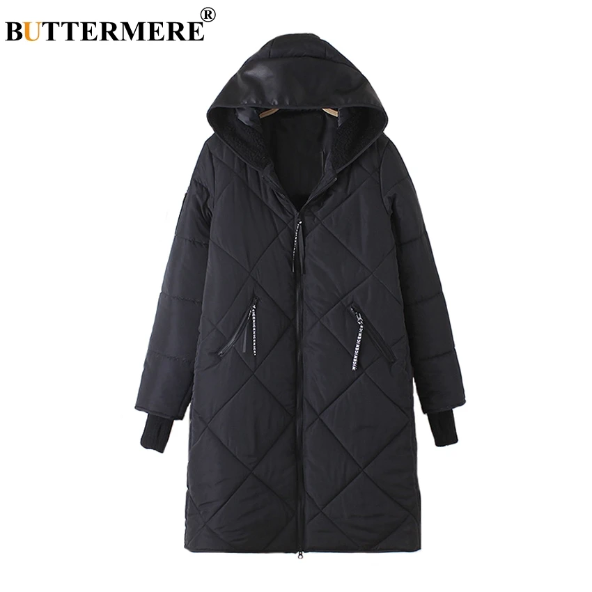 BUTTERMERE Brand Cotton Padded Coat With Faux Leather Hood Patch Designs Winter Jacket Zipper Pocket Plus Size Women Clothing