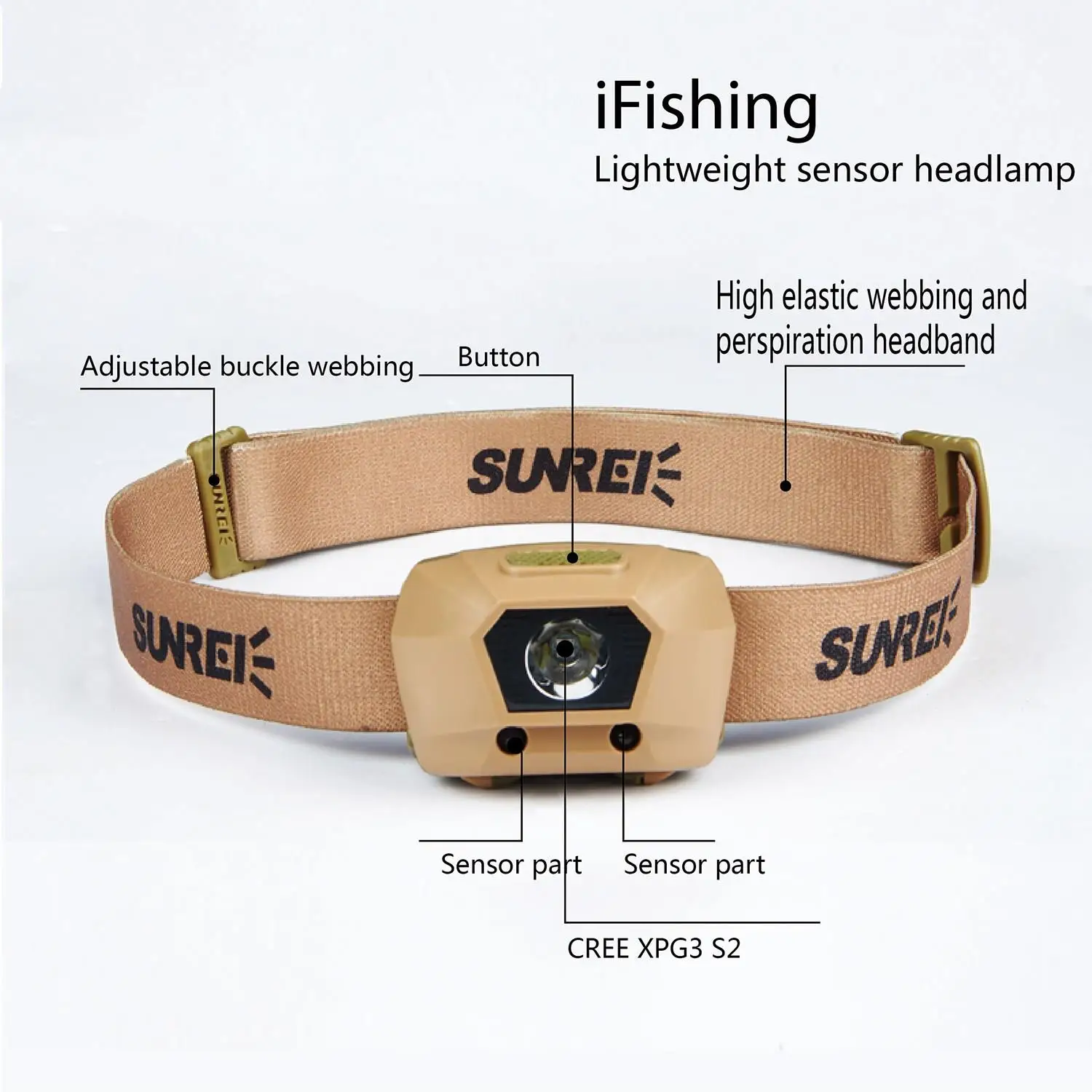 SUNREE, ультра-светильник для рыбалки, IPX6, водонепроницаемый, 225 люмен, для походов, кемпинга, светодиодный, регулируемый, налобный светильник, светильник с 4 режимами, светильник