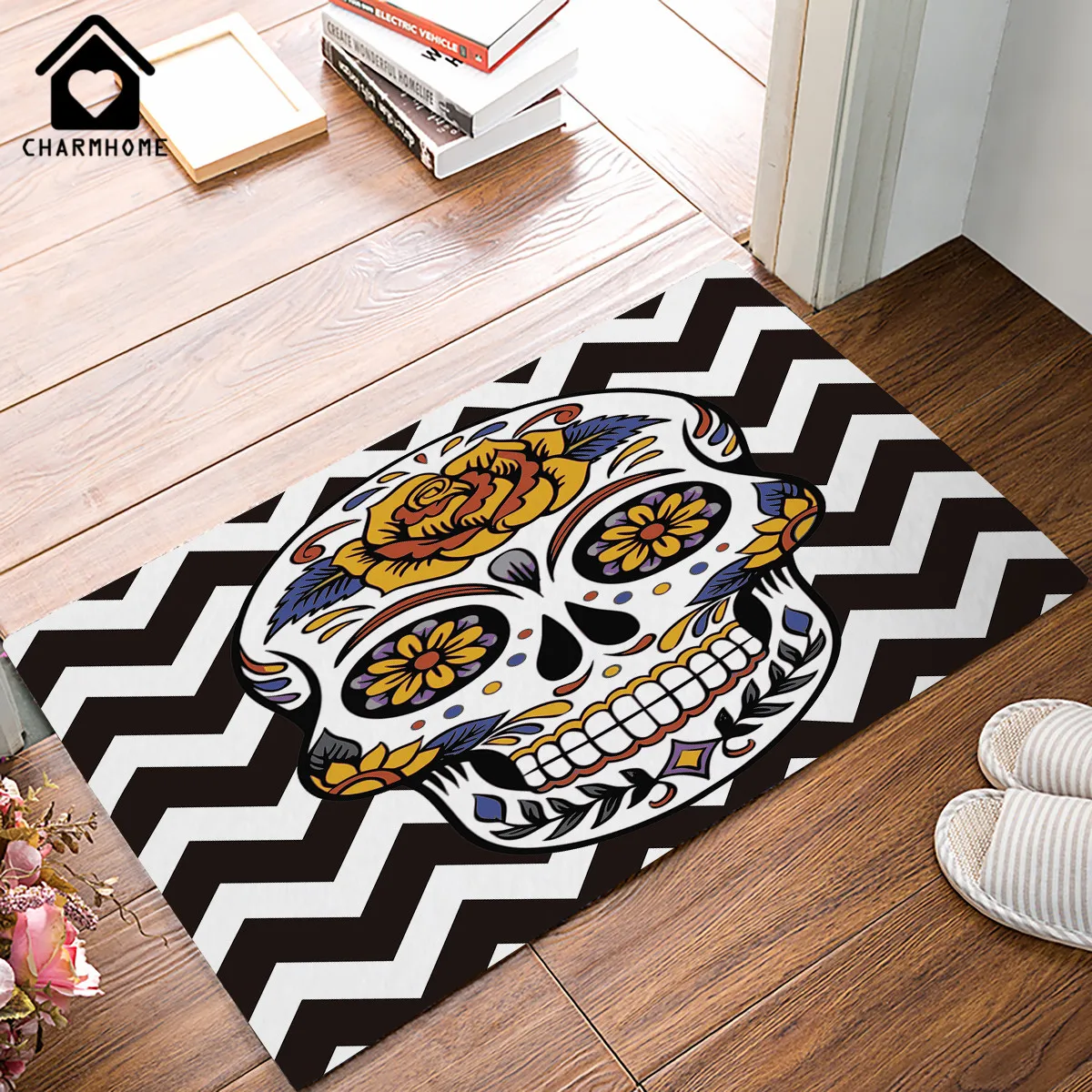 Charmhome Custom Doormat Funny Design Chevron Sugar Skull Door Mat