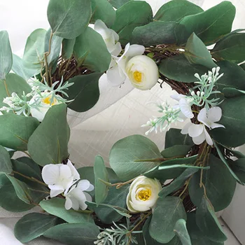 

35cm Artificial Green Leaves Flower Wreath Door Window Hanging Artificial Flower Garland for Wedding Christmas Decoration
