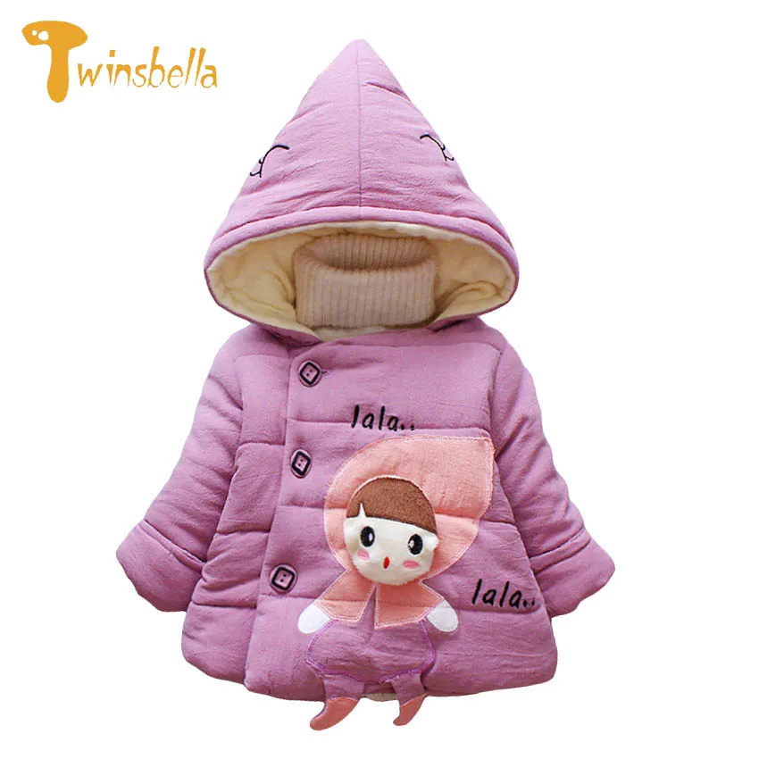 TWINSBELLA Girls Winter Warm Coat 2018 New Baby Down Jacket Kids Cotton Costume Children Cartoon Pattern Print Winter Clothes