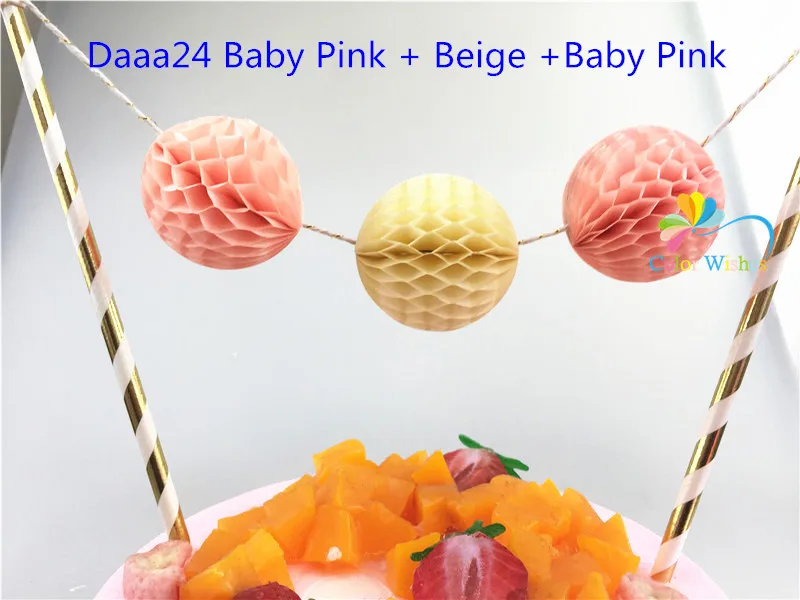 Один набор 5 см цветная круглая бумага Honycomb шар гирлянды Торт Топперы Комплект свадебный день рождения детский душ торт украшения принадлежности - Цвет: Daaa24 PeachBeige