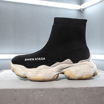 

Sock Sneaker Women High Top Sneakers Women White Chunky Sneakers Ladies Autumn 2019 New Black Sneakers Breathable Platform Shoes