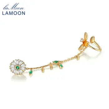 

LAMOON Single Ear Clip For Women S925 100% Natural Citrine Daisy & Bee 925 Sterling Silver Earring Gift Fine Jewelry LMEI074