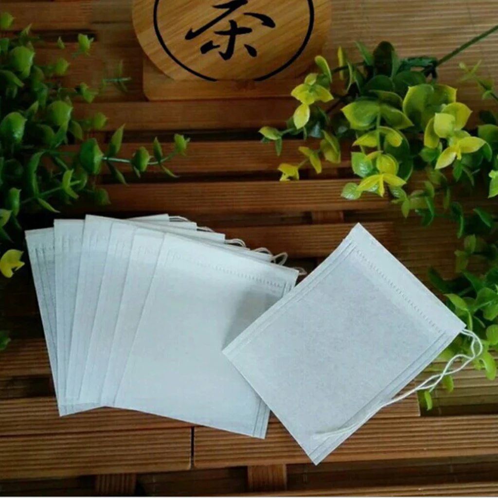 100 pieces Empty Tea Filter Bags Loose Herbs Teabag with Drawstring 7x9.5cm