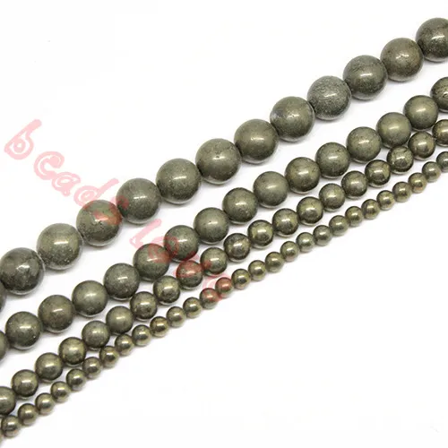 

Free Shipping Natural Stone Iron Pyrite Round Loose Beads 15" Strand 4 6 8 10 12MM Pick Size For Jewelry Making Diy Bracelets