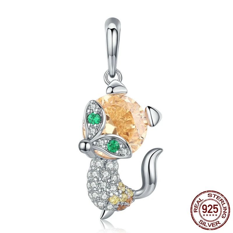 

MYBEBOA 925 Sterling Silver Charms Fit original Pandora Bracelets Necklaces Little Fox Crystal Animal Charms Jewelry