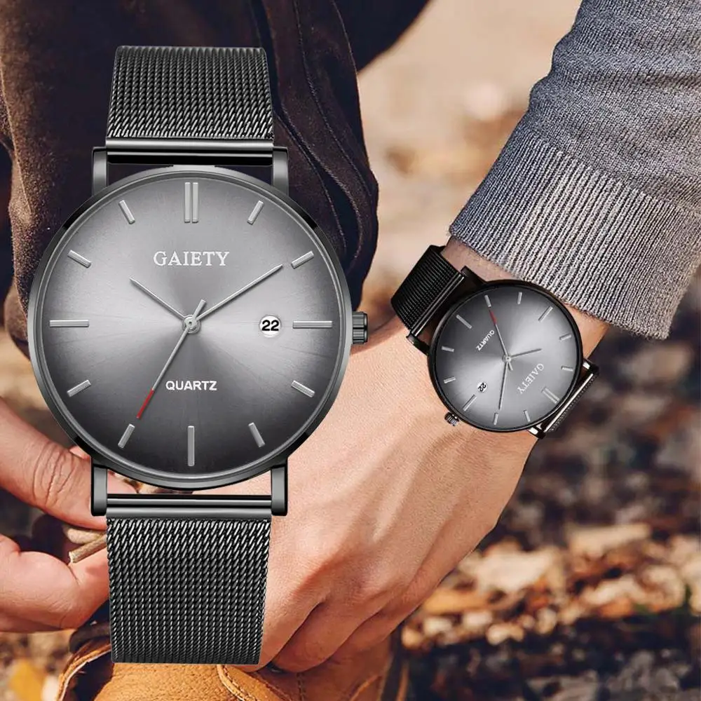 

Fashion Mens Watches Top Brand Luxury Ultra Thin Quartz Man Wristwatch Men's Aurora Gradient Watch Casual Mesh Steel Male Clock