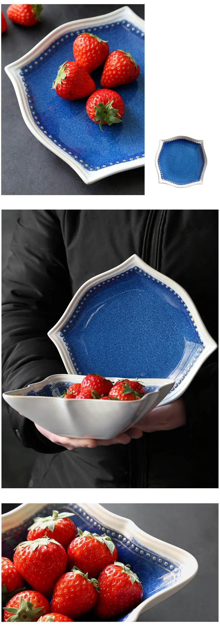 Творческий керамические Столовые приборы драгоценный камень синий тарелки стейк Dishs закуски десерт салатник площади овощей чаши кухня столовая посуда
