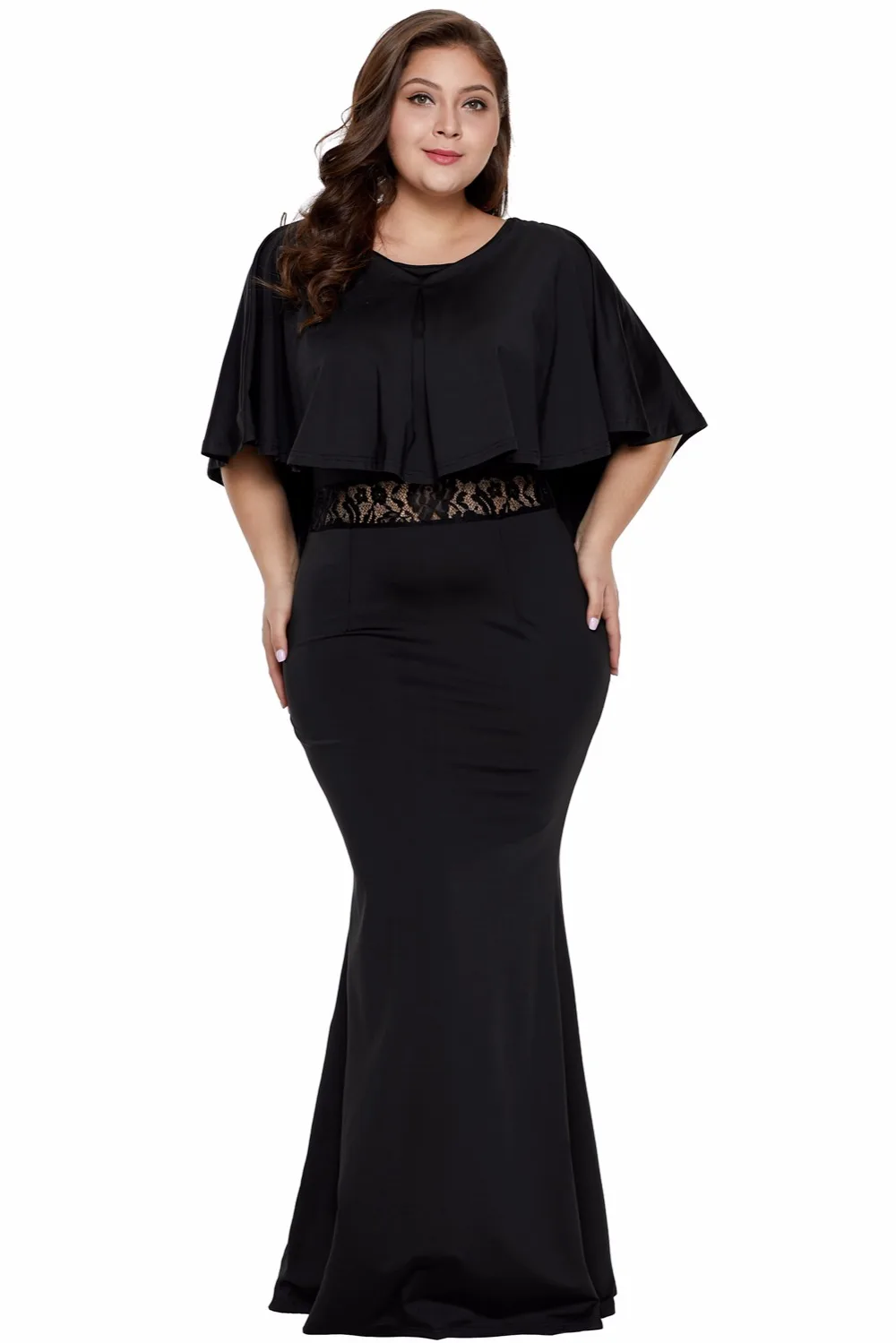 Black-Red-Cape-Overlay-Plus-Size-Dress-LC611053-2-4