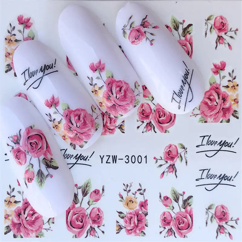 1 лист, розовая роза/Голубая бабочка/Ловец снов, наклейки для ногтей на маникюр с использованием водяных знаков, лак для ногтей, 32 стиля на выбор - Цвет: YZW-3001