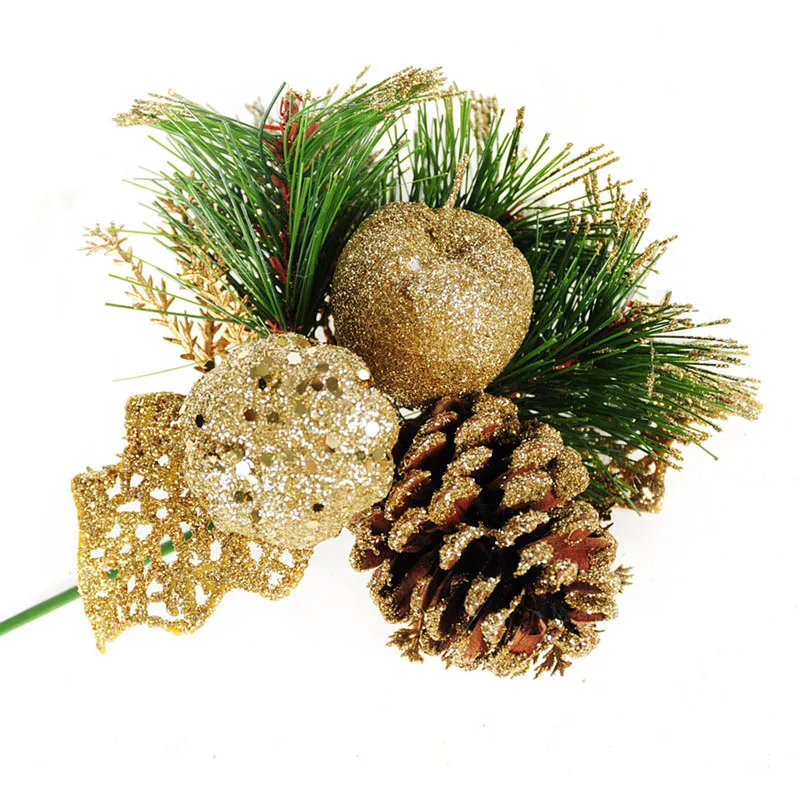 

23CM Christmas Tree Glitter Gold Sliver Pine Needles& Cones Mixed Cuttings Hanging Xmas Party Ornament Decorations MR0126