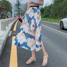 Корейский стиль молодой леди красивый цветочный Элегантный комплект пуловер+ кожаная юбка летние женские модные юбки с хлопковой подкладкой милый