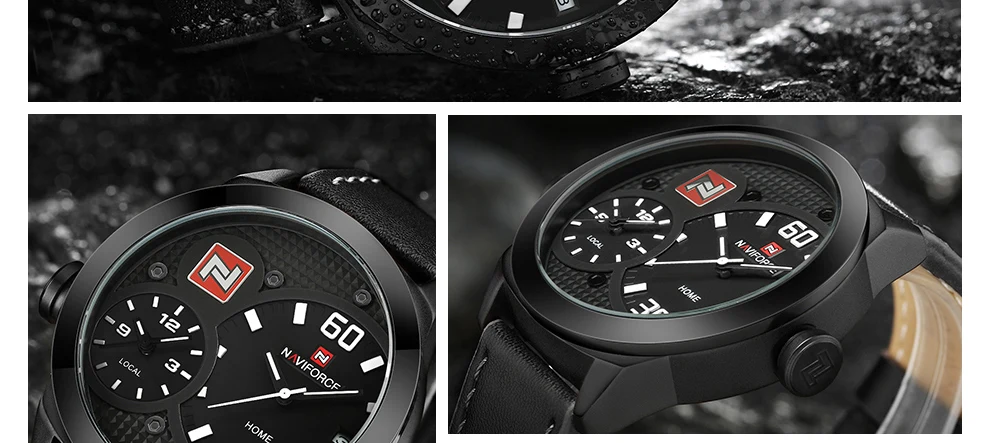 Naviforce Для мужчин Спортивные часы модные роскошные Лидирующий бренд Dual Time Повседневные часы кожаный ремешок Водонепроницаемый часы Relogio Masculino
