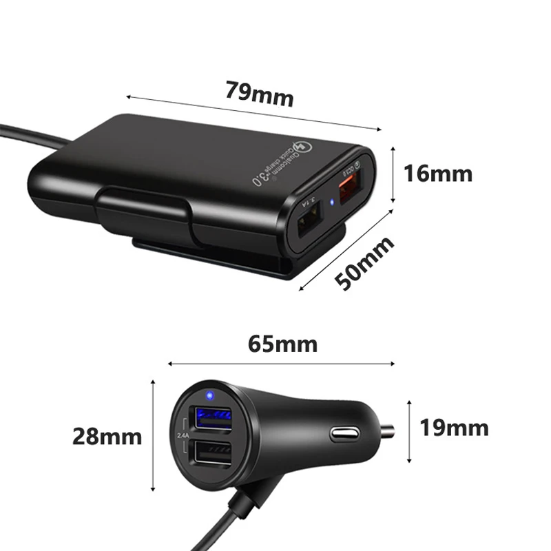 4 ميناء USB شاحن سيارة QC 3.0 USB HUB الخلفي شحن محول السفر ل فون 6 7 8 Xiaomi Oneplus 5 المحمول الهاتف شاحن