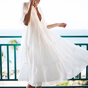 Белое хлопковое пляжное платье, Пляжная накидка, пляжная одежда, Vestido, Плайя, бикини, накидка, Ropa de Плайя, Mujer, кафтан, пляжная одежда - Цвет: White