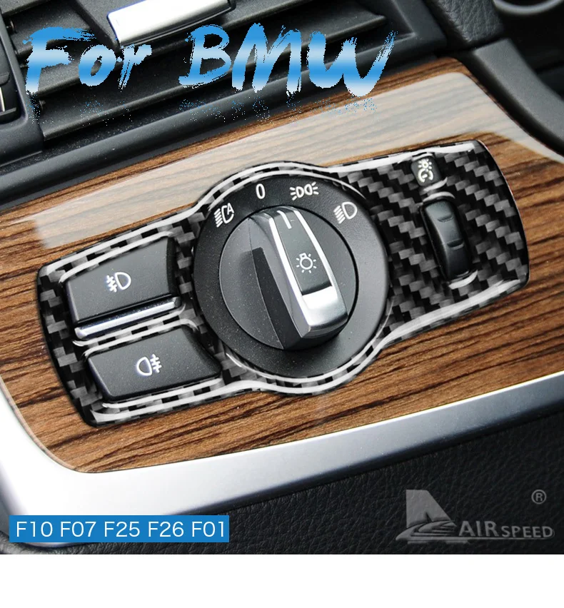 for BMW F10 F07 F01 F25 F26 LHD Carbon Fiber Car Headlight Switch Cover Trim Stickers 5 Series Accessories Car Styling (1)