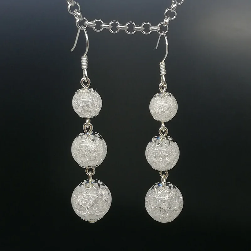 Cracked Glass Ball Pendant Earrings Fashion Jewelry Frosted Crystal Bead Snowflake Christmas Gift for Girls Women | Украшения и