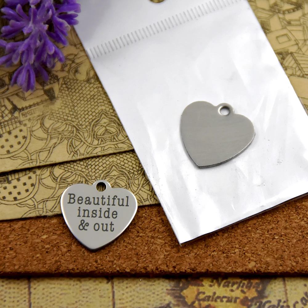 

10pcs--stainless steel charms"Beautiful inside & out"5 style for choosing DIY Charms pendants