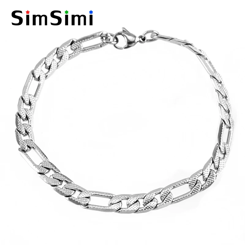 Simsimi из нержавеющей стали 6 мм Мужские браслеты Figaro цепь золотого цвета застежка-краб браслеты высококачественные запонки браслет 10 шт