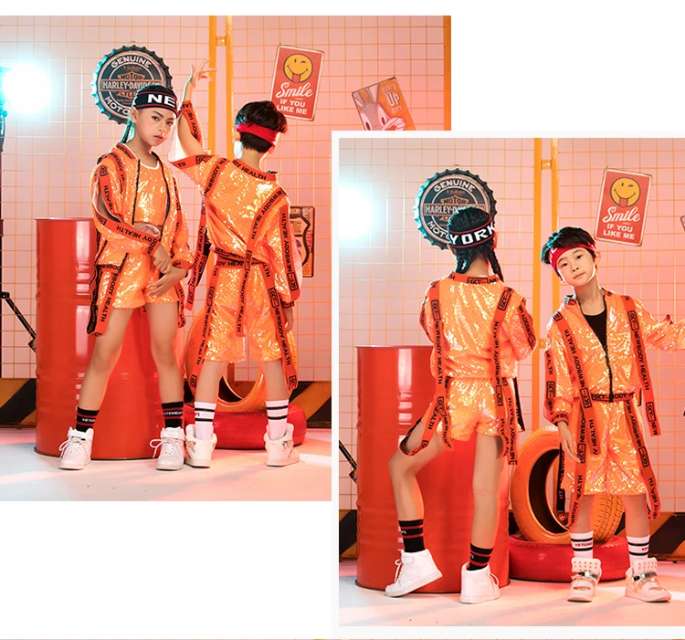 Детские джазовые танцевальные костюмы для девочек, костюмы с блестками, Корейская танцевальная одежда для мальчиков, костюм для уличного танца в стиле хип-хоп