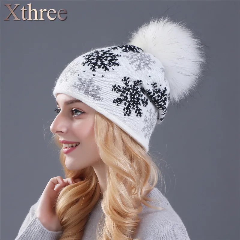 XTHREE gerçek vizon pom poms yün tavşan kürk örme şapka Skullies kış şapka kadınlar kızlar için şapka feminino beanies şapka