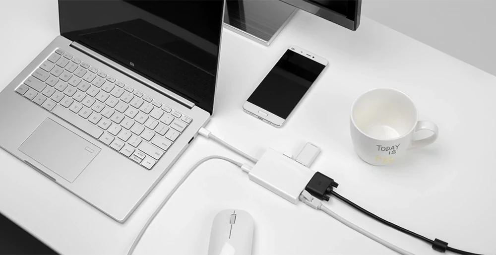 Xiaomi Многофункциональный 4-в-1 Адаптер USB-C/VGA Порты и разъёмы/USB 3,0/RJ45 Ethernet