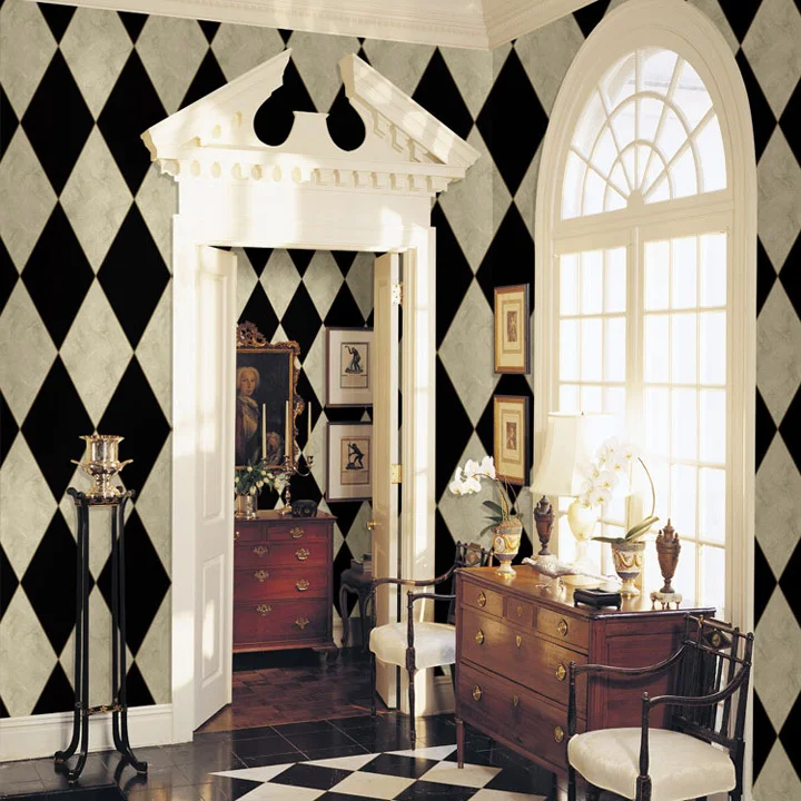 

Barroque style retro vintage wallpaper black and white luxury wall decoration for living room rhombus wall paper